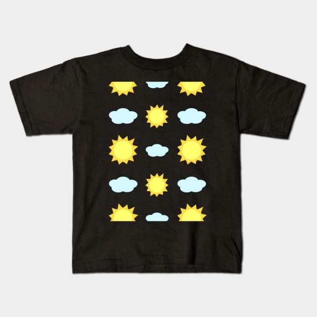 Sun and Clouds Pattern in Black Kids T-Shirt by Kelly Gigi